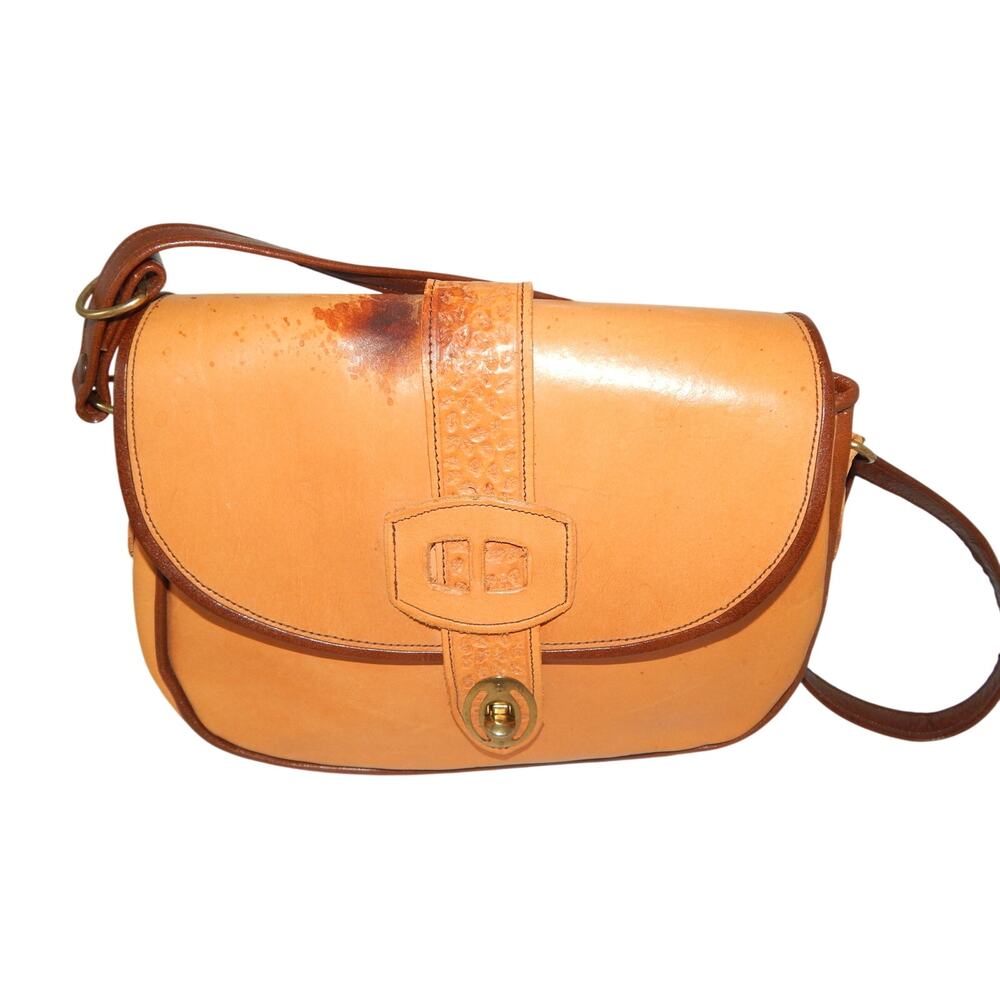 RARE  Vintage Tool Leather Y2k Tan Brown Leather Handbag Boho